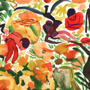 close-up of colorful Dylan Glynn painting